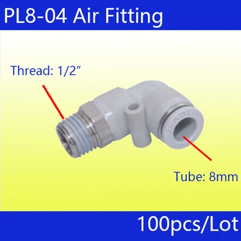 

Free shipping 100Pcs PL8-04_white, 8mm Push In One Touch Connector 1/2" Thread Pneumatic Quick Fittings