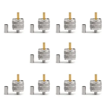 

Areyourshop Sale 10 Pcs Connector UHF Male Pl259 Plug Crimp RG58 RG142 LMR195 Cable Straight Wire Co
