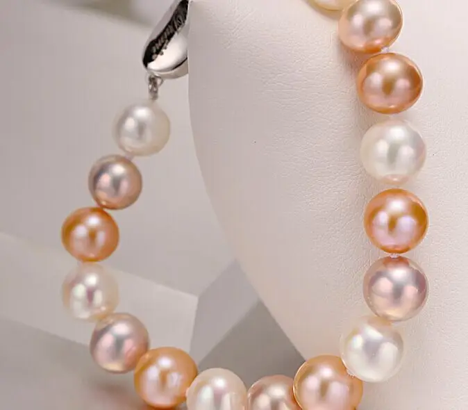 

gorgeous 9-10mm south sea round multicolor pearl bracelet 7.5-8inch 925s