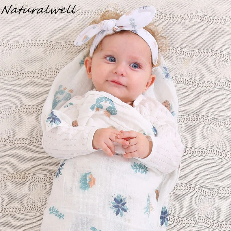 Naturalwell Newborn Swaddled & headwrap set Baby girl boy Blanket