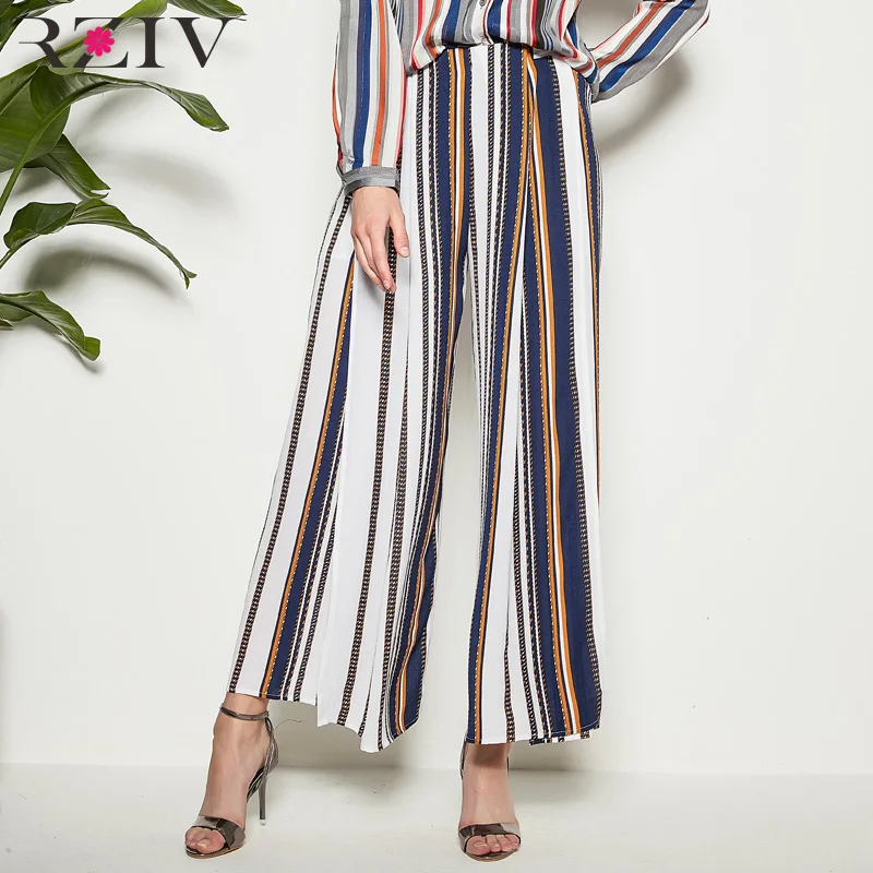 

RZIV summer women wide leg pants trousers forked loose high waist striped pants