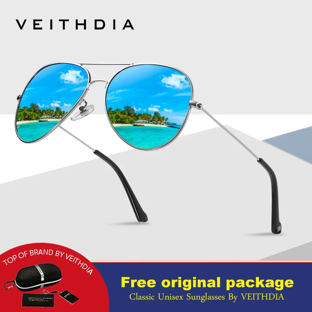 VEITHDIA, модные авиационные солнцезащитные очки, поляризационные солнцезащитные очки для мужчин/женщин, цветные линзы с отражающим покрытием, солнцезащитные очки для вождения
