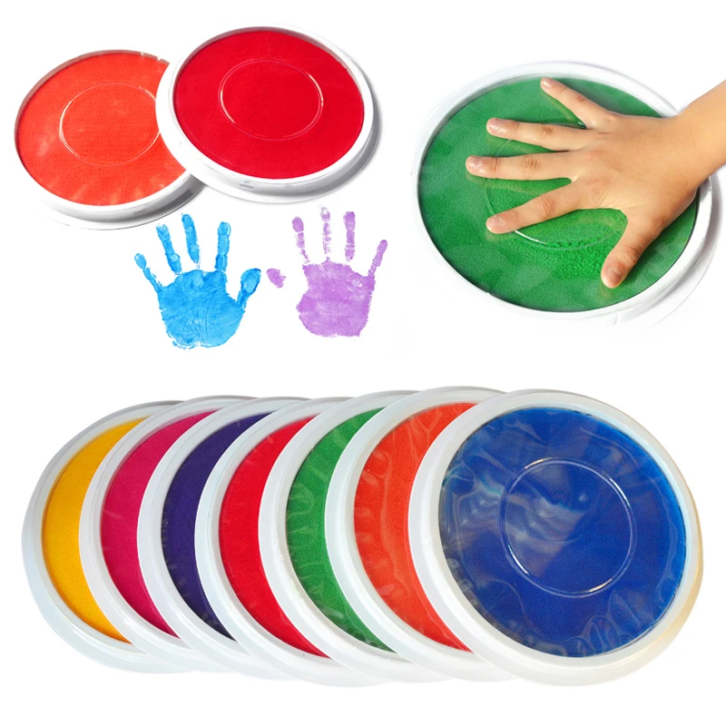 

16cm/20cm round large inkpad handprints plate children finger painted paint finger prints ink non-toxic water check stamp pad