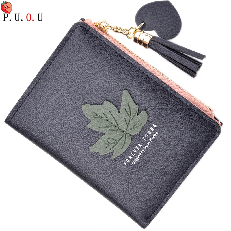 

Hot High quality Women's Wallet Lovely Leaves Short Leather Female Small Coin Purse Hasp Zipper Purse Card Holder For Girls 2019