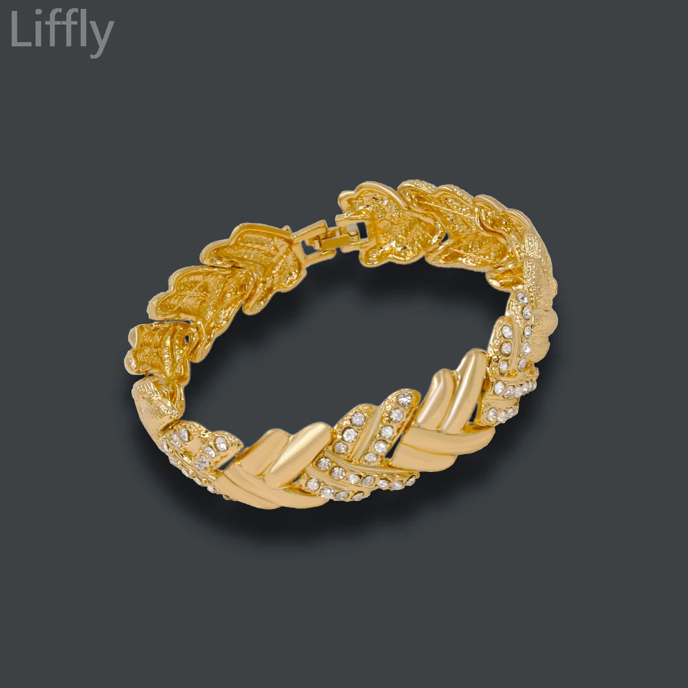 Baratos Liffly de Dubai conjuntos de joyas de oro de pulsera de collar de cristal de boda joyería de moda de las mujeres conjunto de