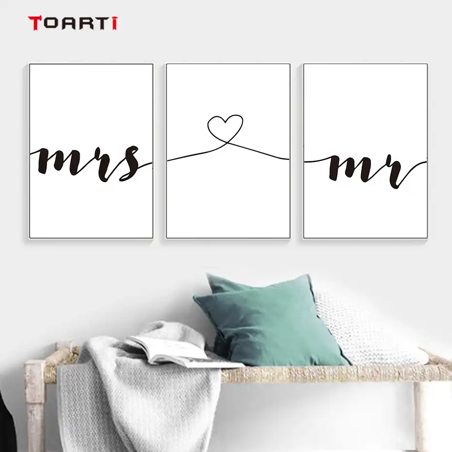 Poster De Lienzo Mr Mrs Con Palabras Simples Impresas Para
