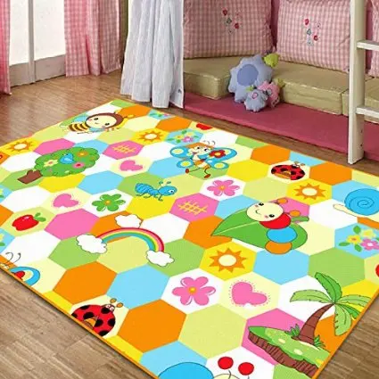 

WINLIFE Cute Honeybee Kids Living Room Carpet,Elegant Colorful Rainbow Large Area Rugs,Sweet Flowers Girls Room Floor Mat