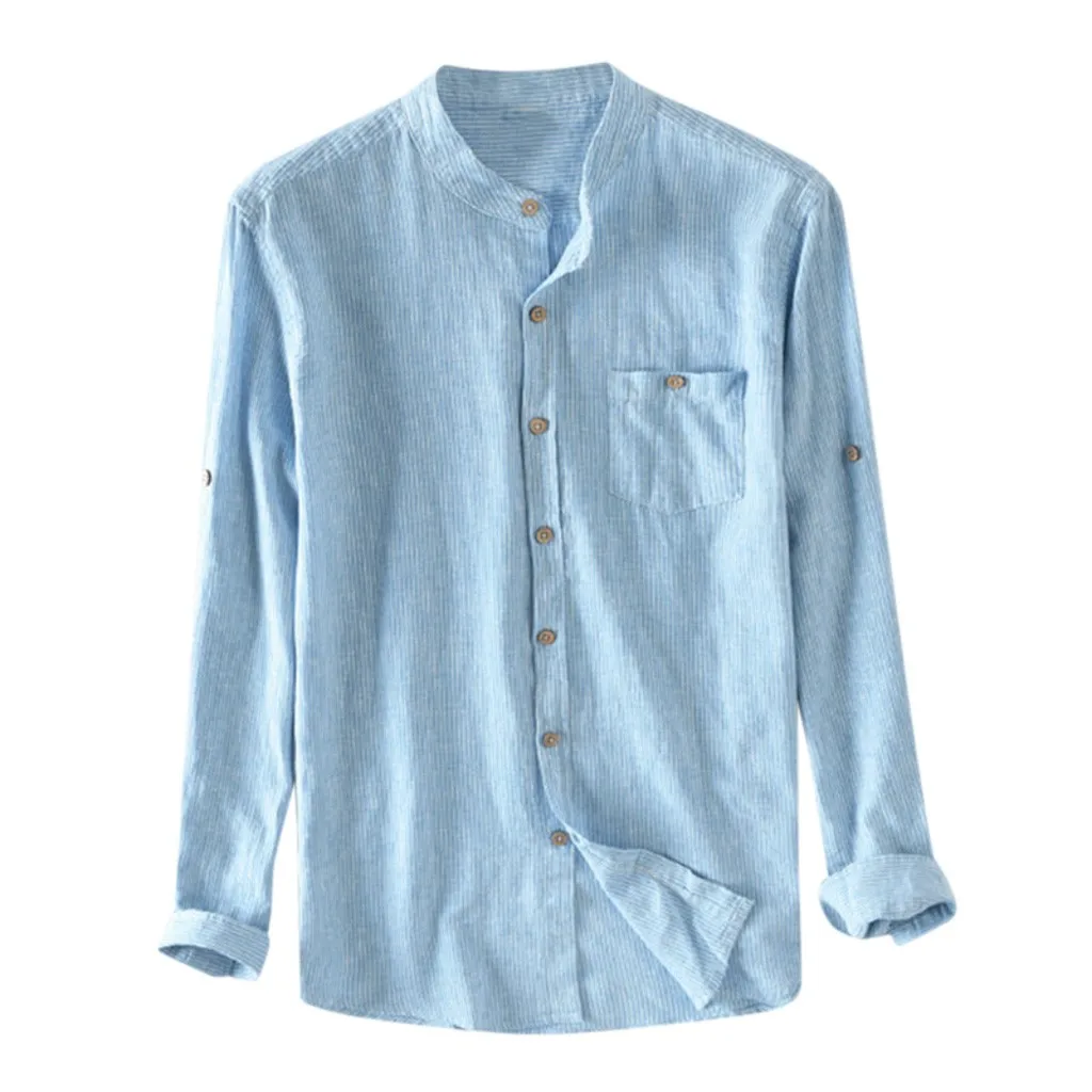 

JAYCOSIN 2019 New Summer Men Shirts Casual Baggy 100% Cotton Striped Button Pocket Plus Size Long Sleeve Top camisas hombre 9624