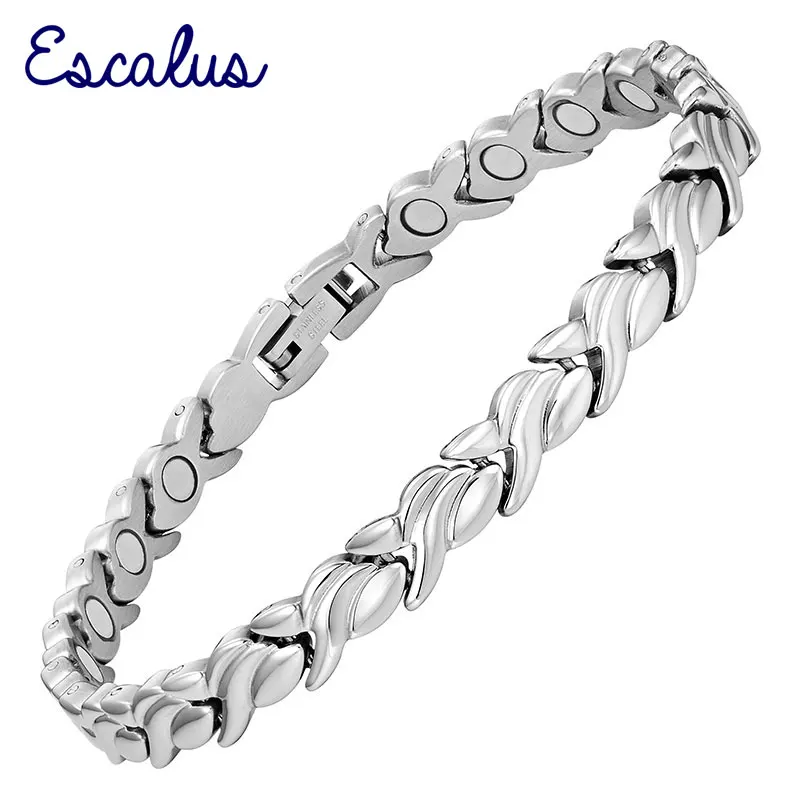 

Escalus Women Stainless Steel Bracelet 20pcs Magnets Stylish Silver Bangle Ladies Magnetic Jewelry Gift Wristband Charm
