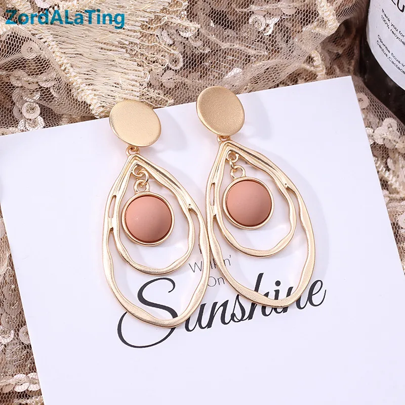 

S925 silver needle new oval frosting pink hoop vintage earrings for women exaggerated retro lovely party gift girl drop earring