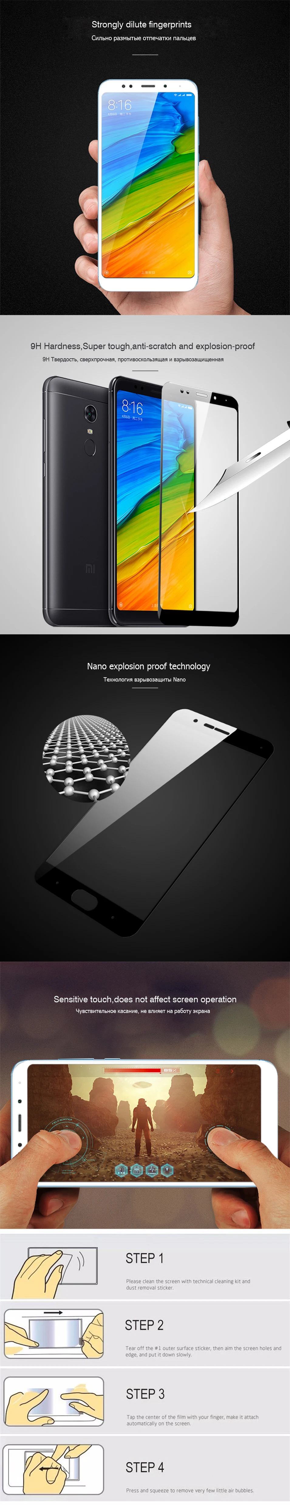 For Xiaomi Mi 8 lite A1 Tempered Glass for Xiaomi Redmi 4a 5 Plus Note 4x Note 5a prime screen protective glass Full Cover 2 (16)