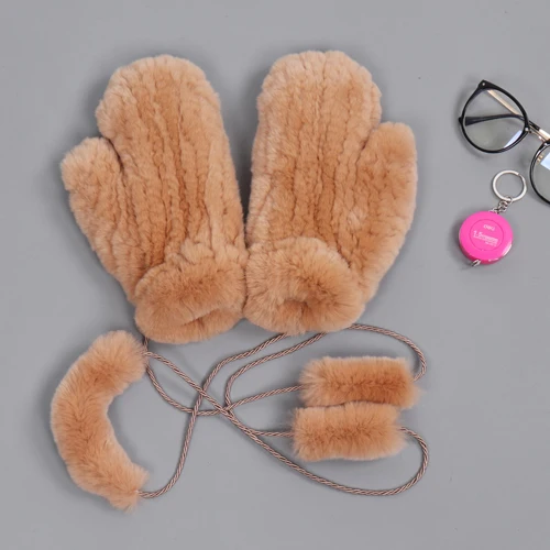 Хорошие эластичные женские перчатки из натурального меха ручной работы, вязаные натуральный мех кролика Рекс, варежки для девочек, зимние теплые мягкие перчатки из натурального меха - Цвет: DARK KHAKI