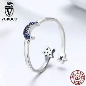 

[Add to Cart win Gift]VOROCO Authentic 925 Sterling Silver Trendy Design Moon Star Open Finger Ring for Women BKR437 Christmas