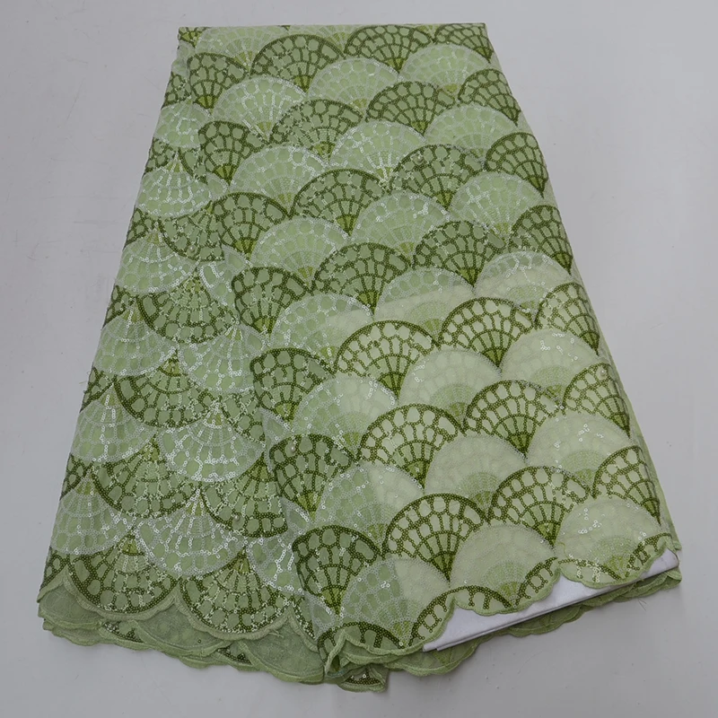 

(5yards/pc)green African organza lace fabric handcut African sequins mesh lace fabric high quality for party dress