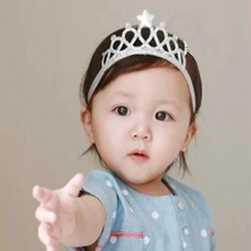 

New Girls Hair Accessories Princess Tiara Gold/Silver Kids Baby Headband With Stars Crown Rhinestone Children Elastic Hair Band