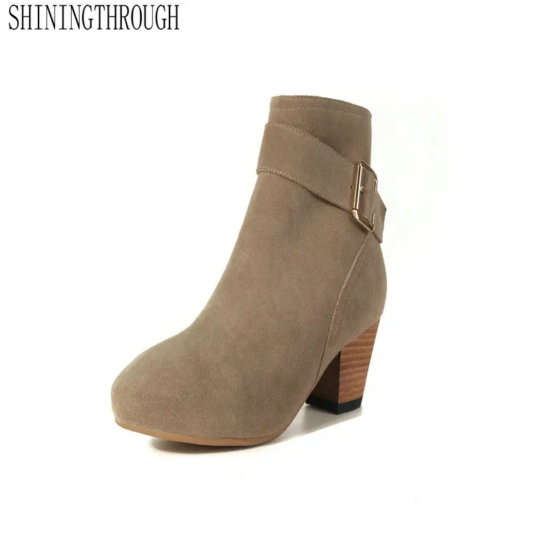 

Genuin Leather Women Ankle Zipper Boots Fashion Buckles Adornment High Heel Women Shoes Spring Autumn Party Ladies Dancing Shoes