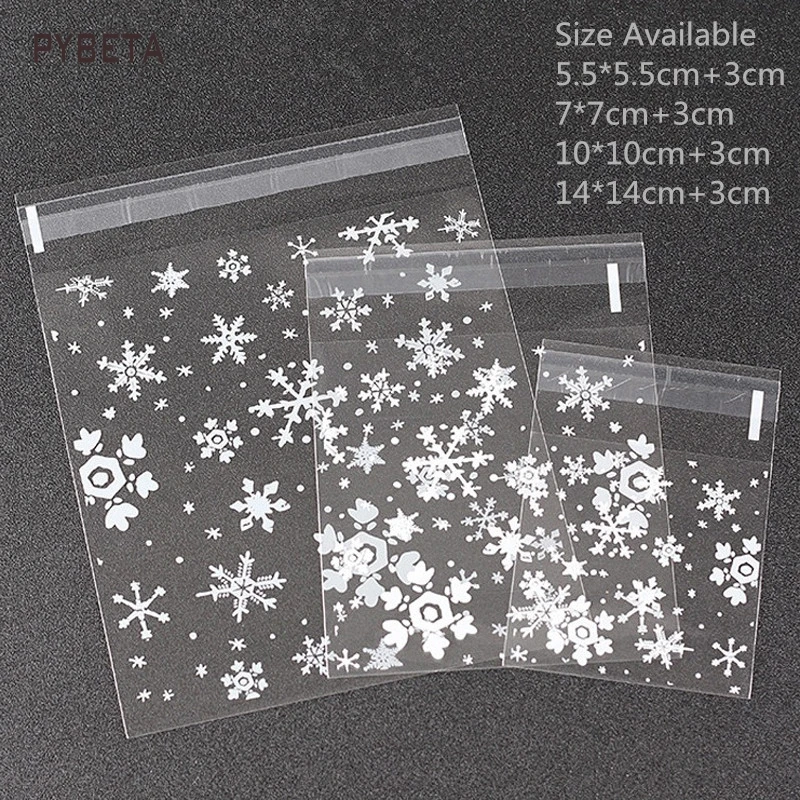 300pcs/lot- Christmas Snowflake Self-adheive Pouch Transparent Plastic Biscuit Candy Baking Food Sample Gift Packaging Bags