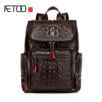 

AETOO 2016 new shoulder bag female leather bag European and American fashion backpack head layer of leather crocodile pattern