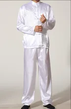 Weiß Chinesischen männer Polyester Satin jacke Hose Kung Fu Anzug Pyjama-sets GRÖßE S M L XL XXL XXXL M0010