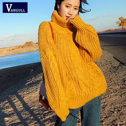 Vangull вязаный женский свитер однотонный длинный рукав водолазка короткий свитер 2019 осень зима новый твист толстый универсальные пуловеры