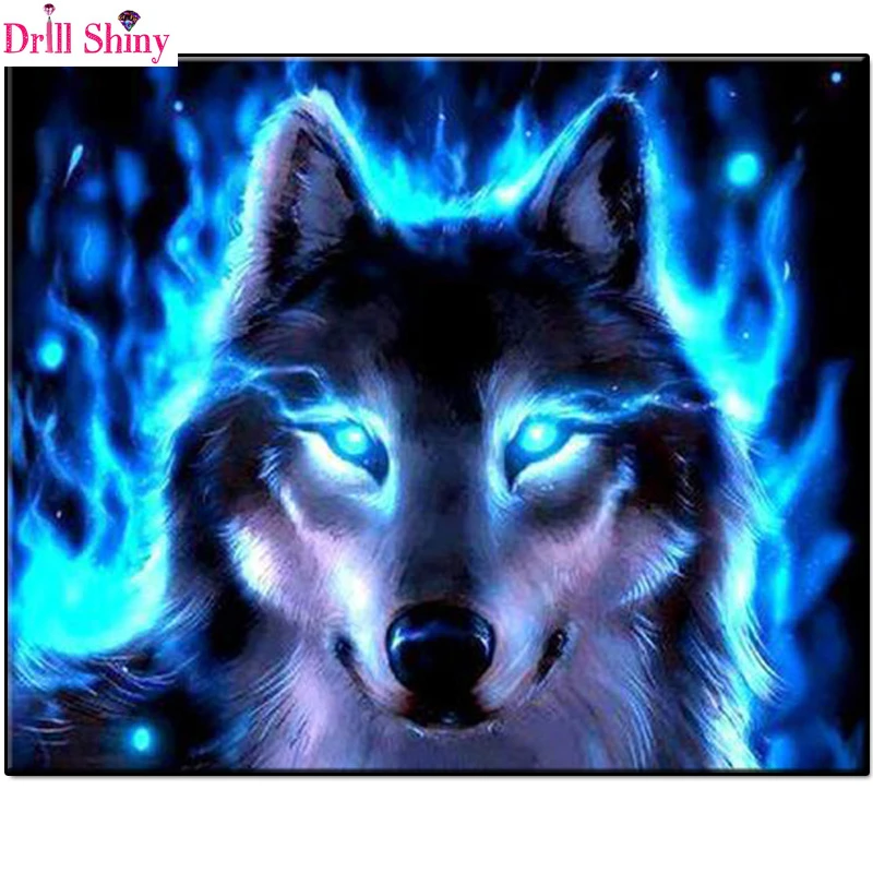 Peinture Diamant En Resine Perceuse Yeux Bleus Brillants Loup Carre Complet Autocollant Mural Artisanal Broderie Diamant Faite A La Main Cadeaux Aliexpress