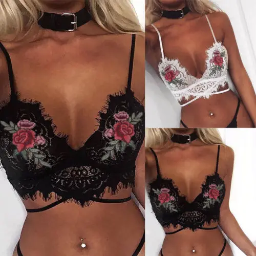 

Fashion Womens 3D Floral Sheer Lace Tube Top Triangle Bralette Unpadded Push Up Bra Crop Top Lingerie Party Bandeau Leotard Tops
