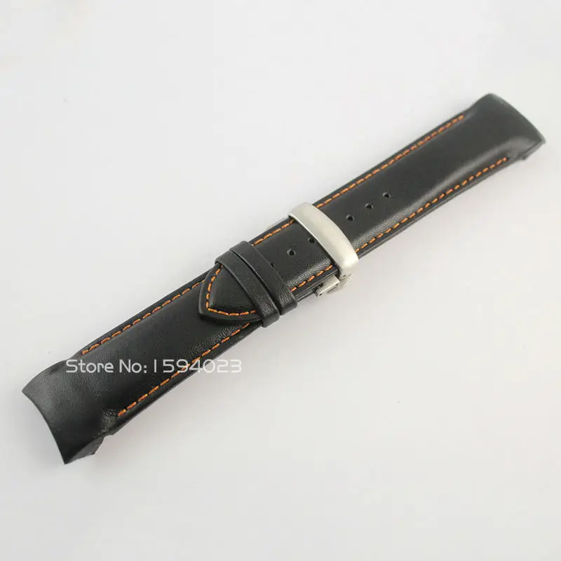 24mm Buckle 22mm T035627 T035614 Silver Butterfly Buckle Orange Stitched Black Smooth Genuine Leather Watchband For