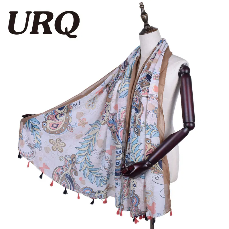 

URQ Long Viscose Tassel Scarves Fashion national Style Woman Soft Touch Wraps Shawl Unique Design Lady Long foulard V9A18811
