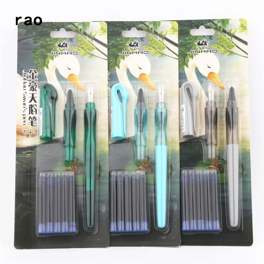 

2pcs nib 5pcs Blue ink Jinhao set Swan's pen School student office Child training Fountain Pen New