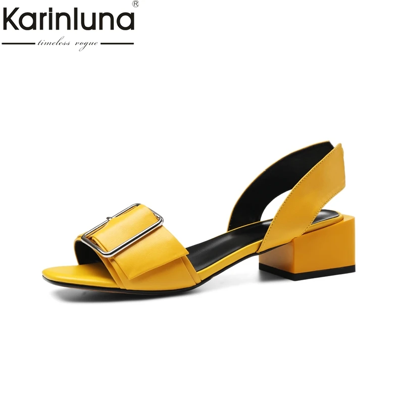 

KARINLUNA 2019 dropship chunky heels natural cow genuine leather women's Shoes woman concise date party summer sandals shoes