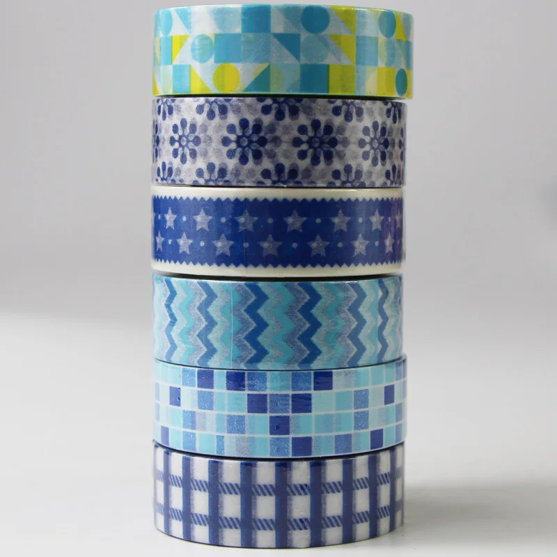 

1 Roll Blue Washi Tape Paper Masking Tapes Decorative Adhesive Tape DIY Scrapbook Sticker Kid Gifts,10m*15mm