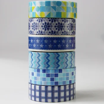 

1 Roll Blue Washi Tape Paper Masking Tapes Decorative Adhesive Tape DIY Scrapbook Sticker Kid Gifts,10m*15mm