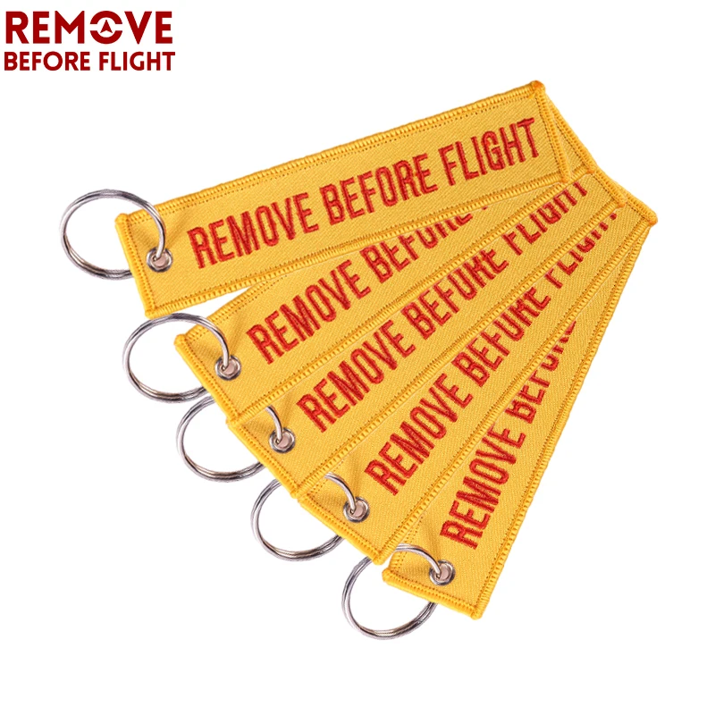 

Remove Before Flight Fashion Keychain Orange Keyring Luggage Safety Tag Embroidery Motorcycle Key Chains for Aviation Gift 5PCS