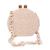 HOT Round Weave Handbag Banquet Clutch Woman Crossbody Bags For Women Circular Strip Shoulder Bags Resin Strap Wood Handle New ► Photo 2/5