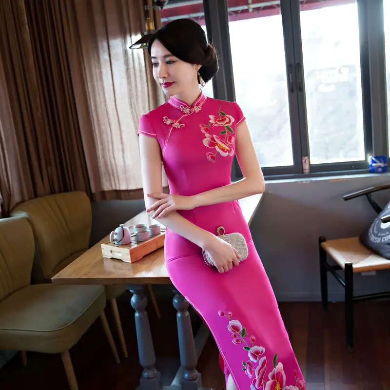 

Fashion Summer Women's Long Cheongsam New Arrival Chinese Style Satin Dress Elegant Qipao Vestidos Size S M L XL XXL XXXL 6C5891