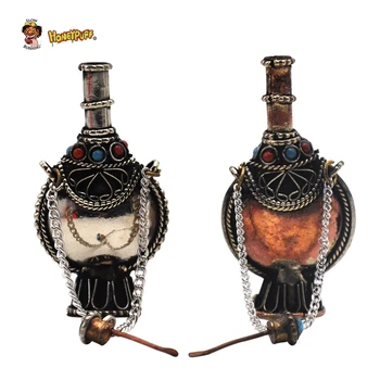 

HONEYPUFF Vintage Tibetan Snuff Bottles Nepal Handicraft Pendant 56MM Huge Turquoise Coral Vajra Dorje Spoon Snuff Bottles