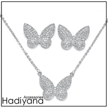 Hadiyana элегантный кулон в виде бабочки, ювелирный набор для молодой женщины, подарок, горячая Распродажа, Мехико, модное ювелирное изделие, сверкающее циркониевое CN294