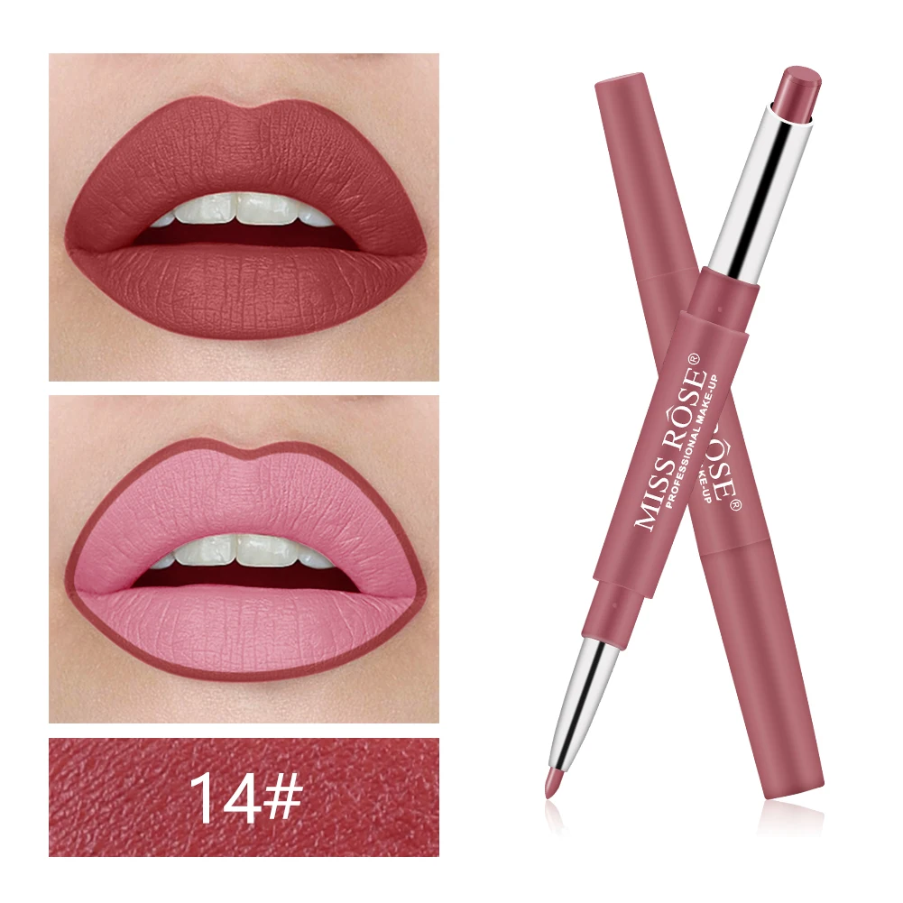 

MISS ROSE 2In1 Matte Lipstick & Liner Pencils Lasting Waterproof Pigments Sexy Red Nude Lip Tint Lipgloss Korean Makeup TSLM2