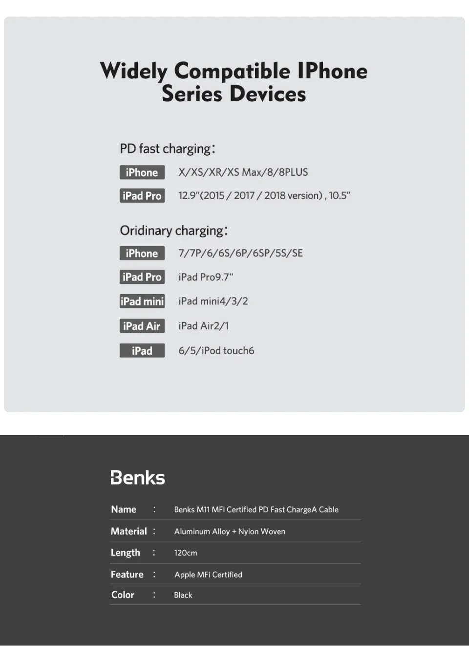 Benks MFi сертифицированная C94 Тип C интерфейс Apple кабель PD для быстрой зарядки и передачи данных для iPhone Xs/xsmax/Xr/8 Plus для MacBook шнур для синхронизации