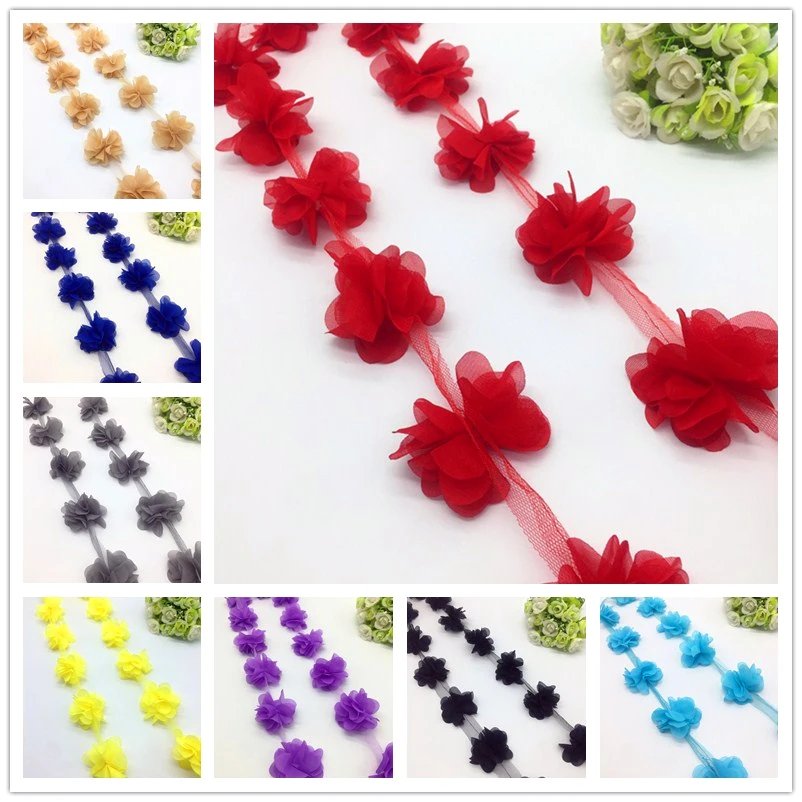 

1 Yard 3D Chiffon Flower Lace Trim Baby Hair Band Lace Fabric Decoration DIY Garment Accessories Ribbon