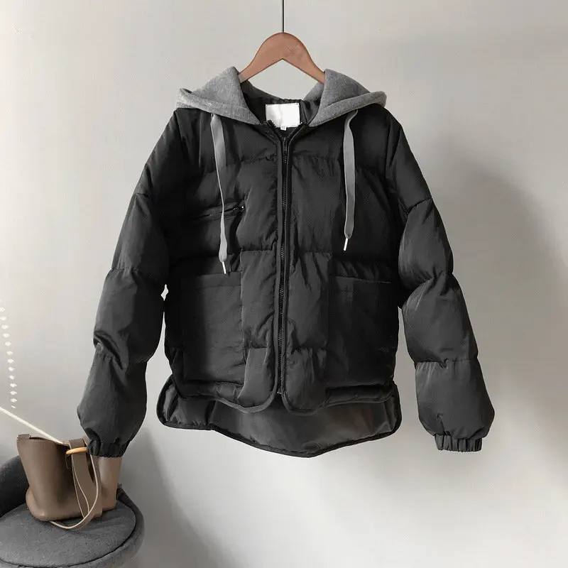 Зимний пуховик из хлопка, Женская Куртка Harajuku BF, стильное плотное зимнее пальто, парка с капюшоном, Женская куртка из хлопка, верхняя одежда C4798 - Цвет: black
