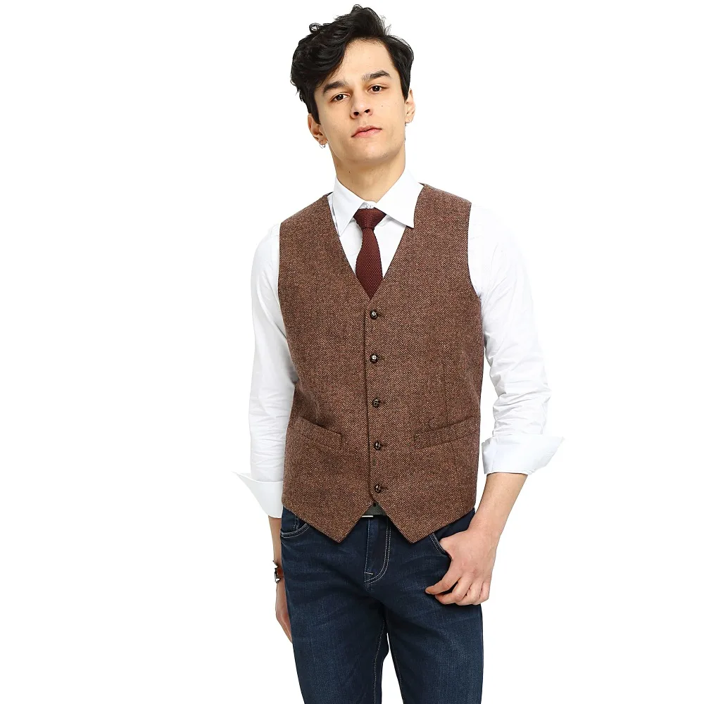 2018 Airtailors Brand Mens Vest Wedding Brown Wool Herringbone Tweed ...