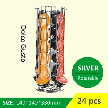 

24 Cups Rotatable Coffee Pod Holder Stand Capsule Tower Rack Nescafe Dolce Gusto Iron Coffee Pods Storage Shelves Rotary Holder