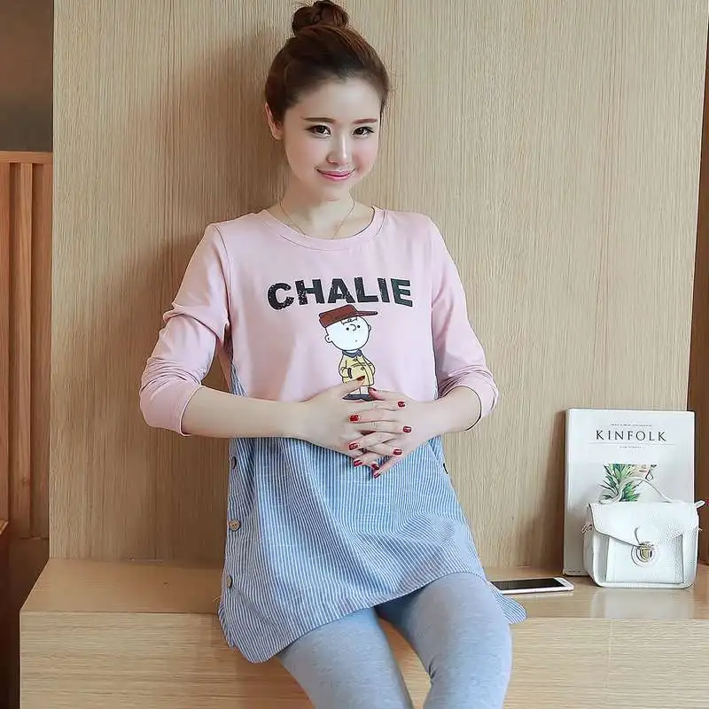 

Cartoon print maternity dress in the long section of the new spring and autumn wear pregnancy long-sleeved t-shirt