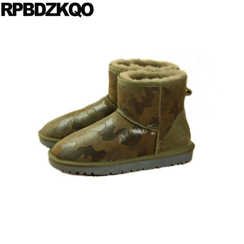 

comfortable real fur boots camouflage snow ankle high quality men slip on australian green mid calf booties warm shoes sheepskin