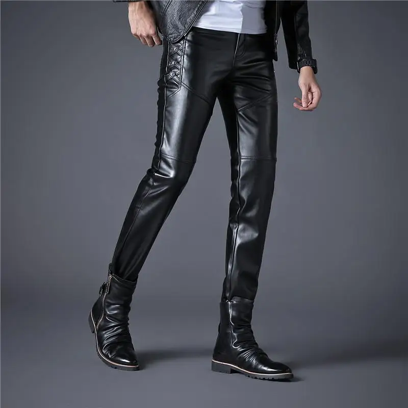 Кожаные Брюки, модная городская одежда для мужчин, тонкие брюки из искусственной кожи, мужские повседневные узкие брюки, мужские кожаные брюки - Цвет: Y167 PU Pants