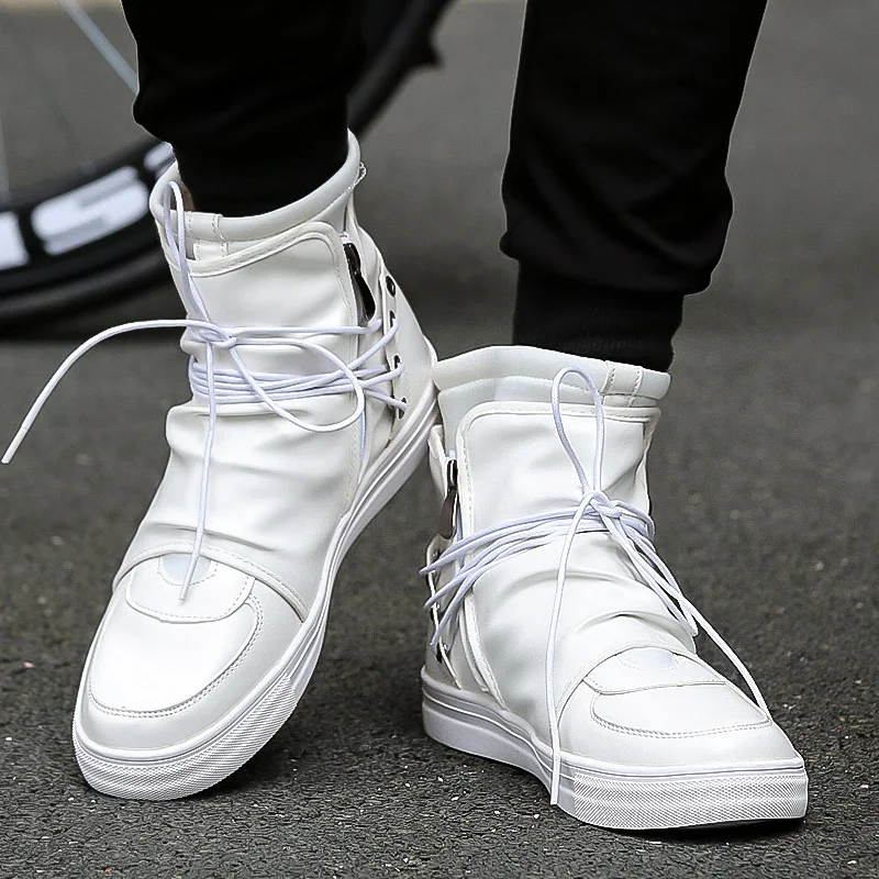 

Rommedal shoes Men Leather White Black High Top Brands Ankle Work Dress Male Low Heel Oxfords Boots autumn boots Men shoes 2019