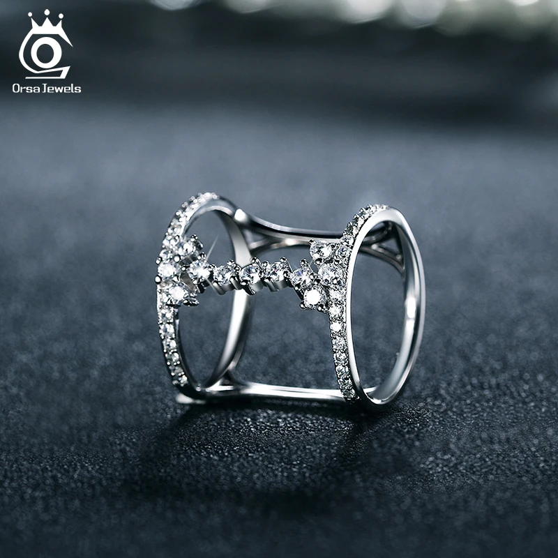 ORSA JEWELS 2019 Fashion Rose Gold/Silver Color Unique Design Rings Paved 43 Pieces AAA Zircon for Women Party Jewelry OR149