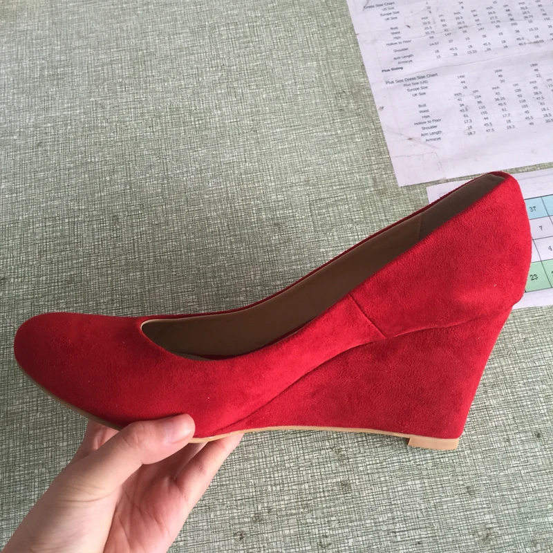 red suede wedges