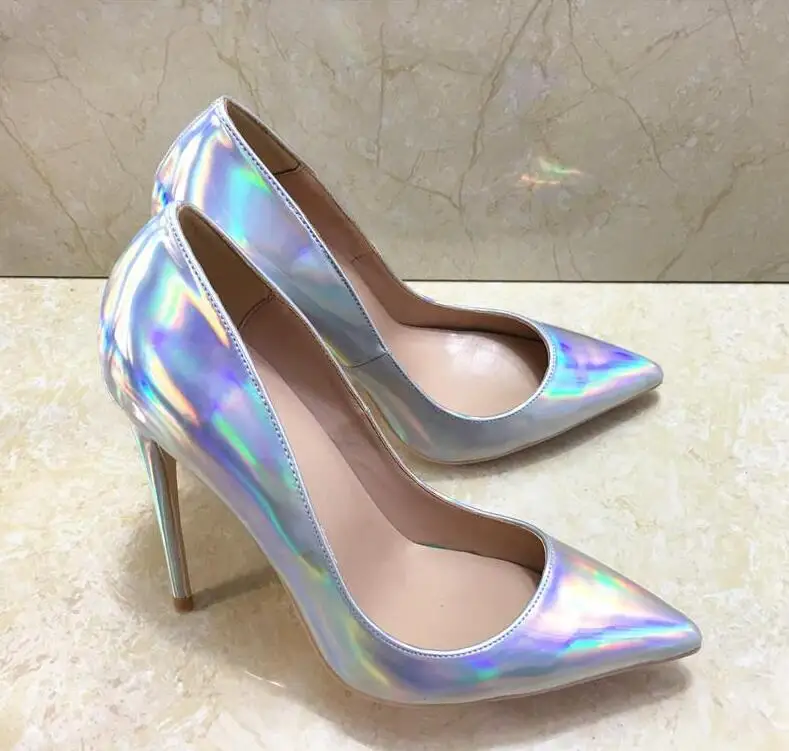 

2019 Fashion free shipping Women lady silver Patent Leather Poined Toe Stiletto high heel shoe pump HIGH-HEELED SHOE dress shoes